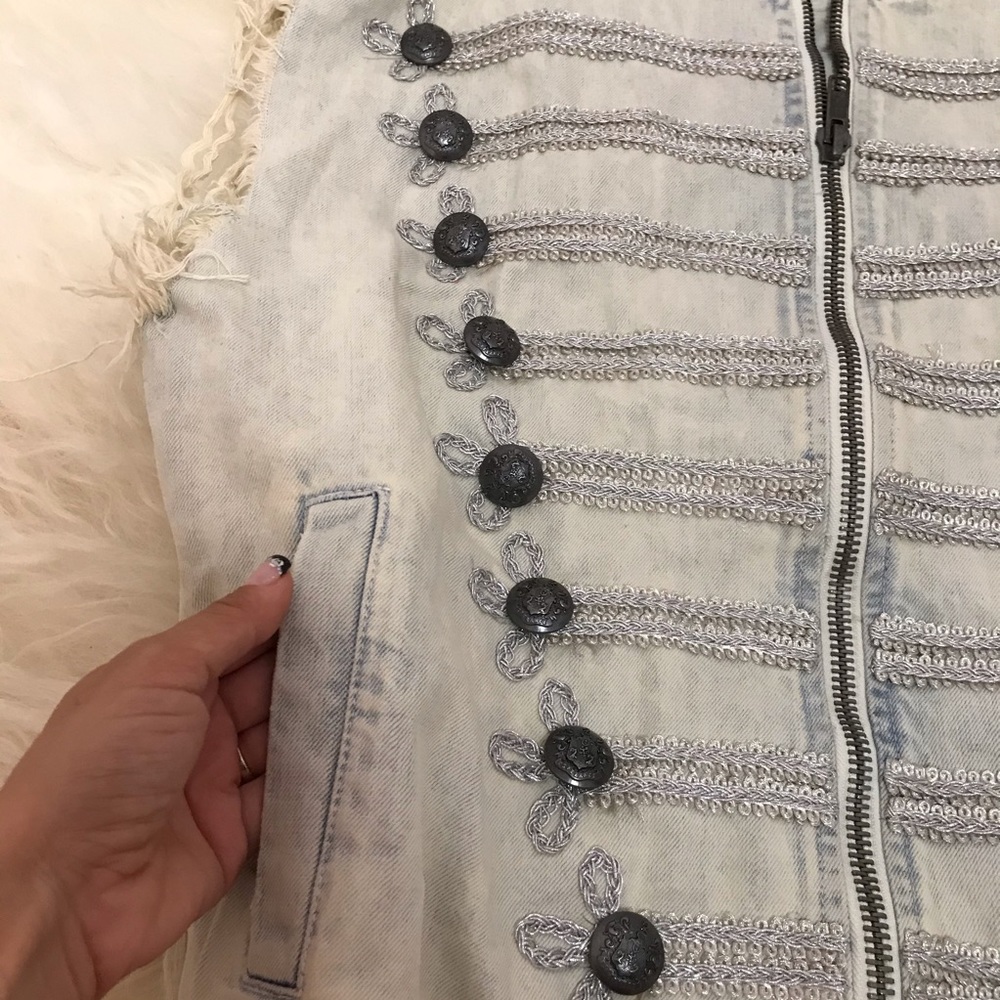 Free People Embroidered Officer Striped Denim Vest - Picture 6 of 8
